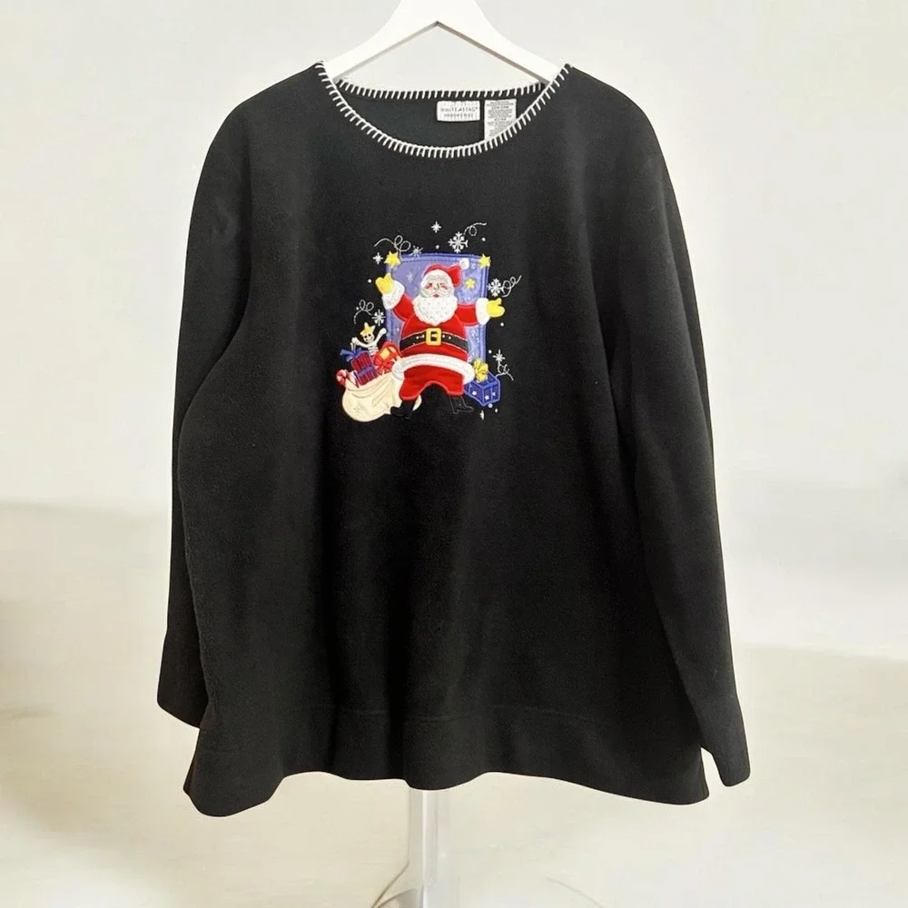 White Stag Womens Pullover 22/24W Christmas Embroidered Sequin Fleece Sweater - Picture 1 of 6